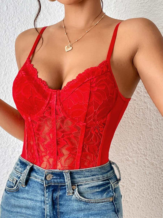 Lace Bustier Cami Bodysuit For New Year Holiday Party Clothes
