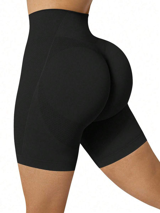 Women's Solid Color High Waist Seamless Elastic Sports Shorts