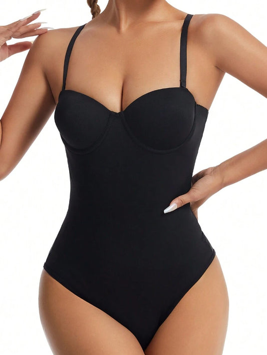 Women Fashionable And Elegant Cup Detail Black Bodysuit