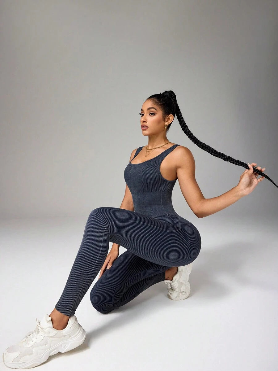 High Intensity Racerback Booty Lifting Yoga Jumpsuit, Nude Feeling Fitted Activewear