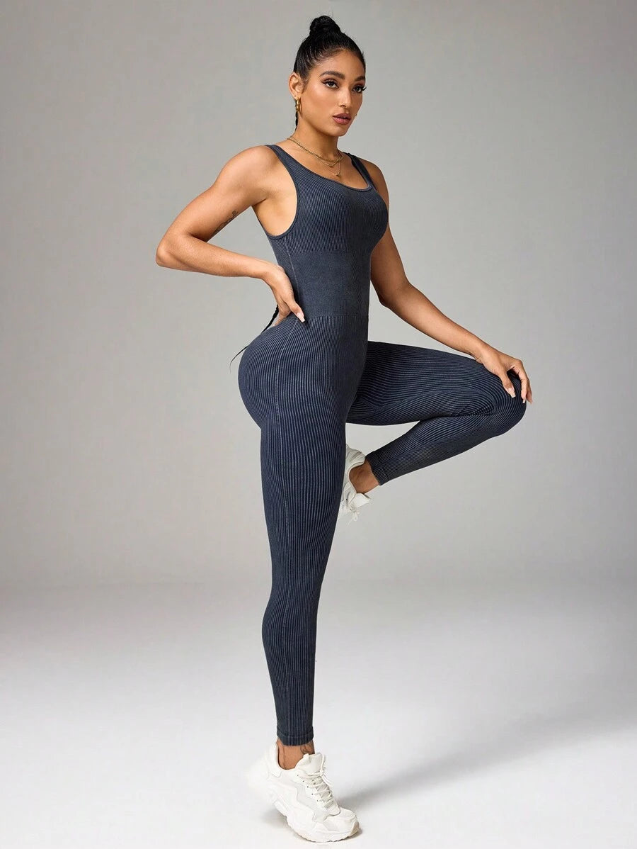 High Intensity Racerback Booty Lifting Yoga Jumpsuit, Nude Feeling Fitted Activewear