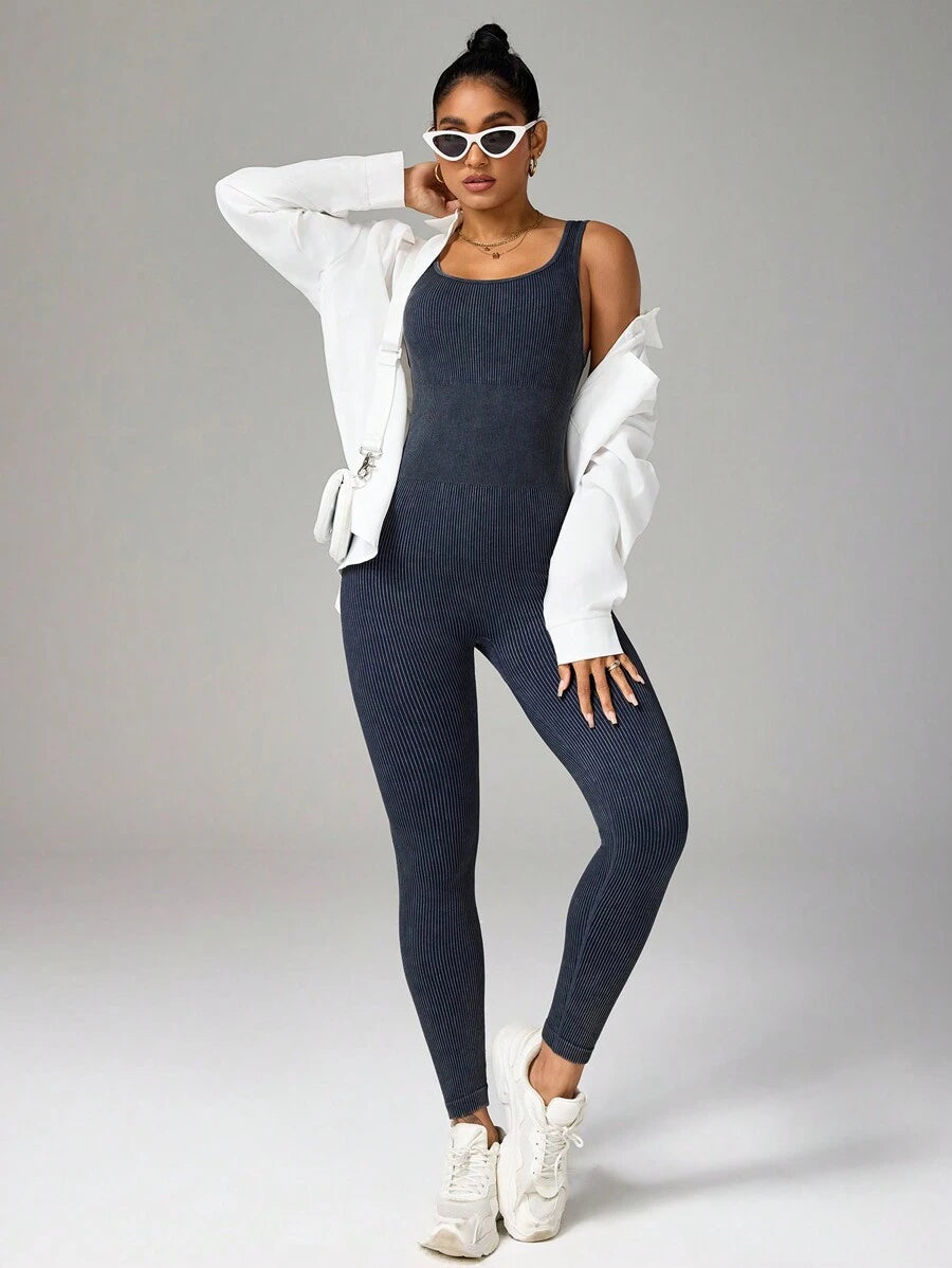 High Intensity Racerback Booty Lifting Yoga Jumpsuit, Nude Feeling Fitted Activewear