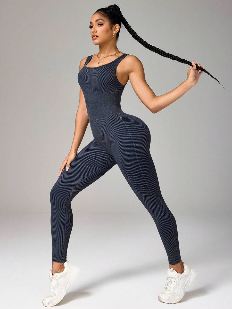 High Intensity Racerback Booty Lifting Yoga Jumpsuit, Nude Feeling Fitted Activewear