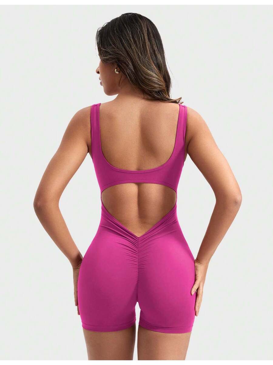 One Piece Workout Jumpsuits For Women Backless Tummy Control Sleeveless Jumpsuits