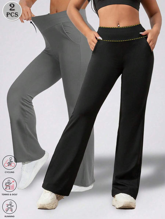 Women Pocket Yoga Pants High Waisted Seamless Flare Leg Legging Gym