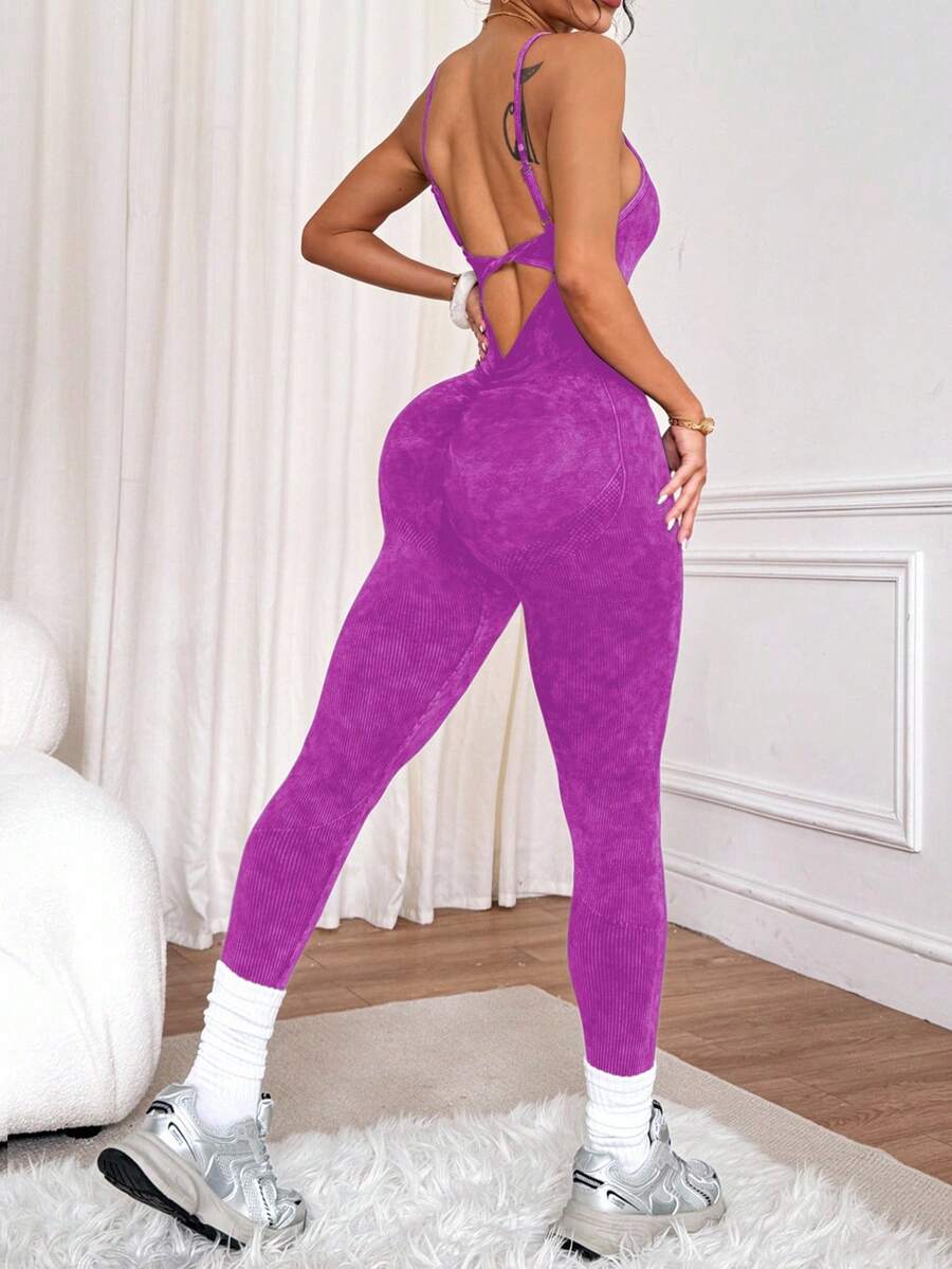 Women Matte Wash Crew Neck Twist Camisole Jumpsuit Red Workout Jumpsuit Red Yoga Jumpsuit Women Training Jumpsuit