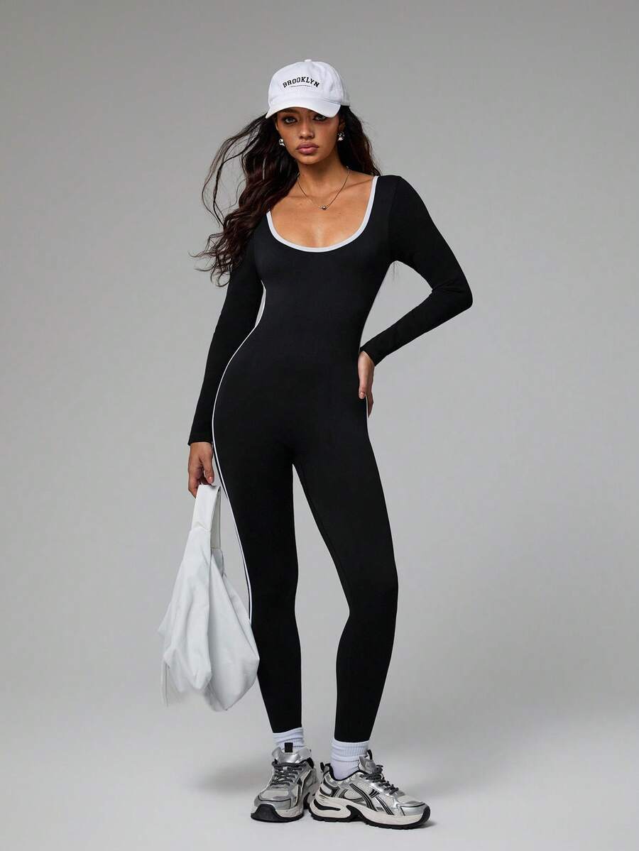 Women's Criss-Cross Back Seamless Jumpsuit For Daily Fitness & Workout