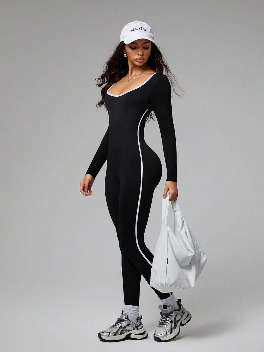 Women's Criss-Cross Back Seamless Jumpsuit For Daily Fitness & Workout