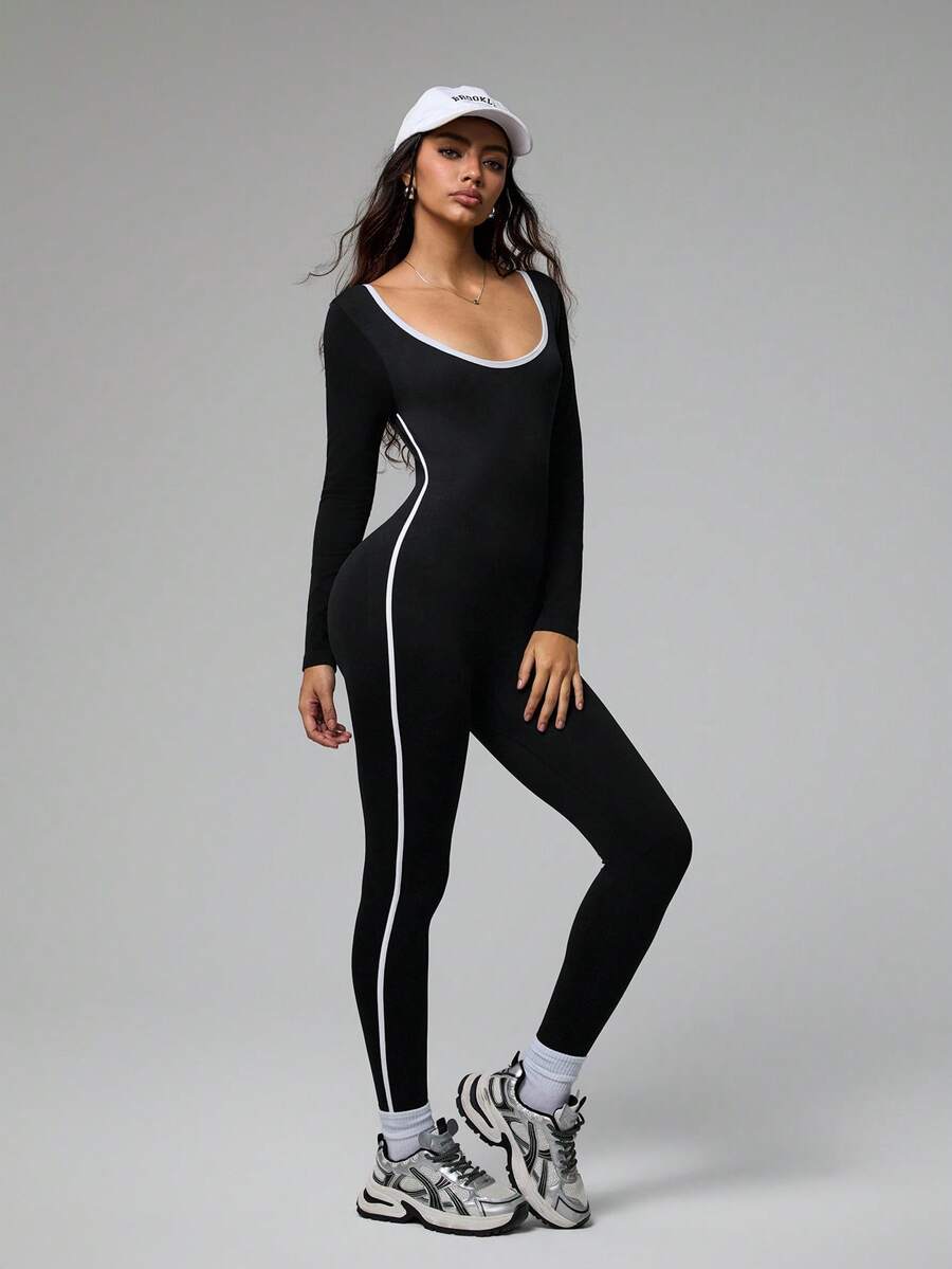 Women's Criss-Cross Back Seamless Jumpsuit For Daily Fitness & Workout
