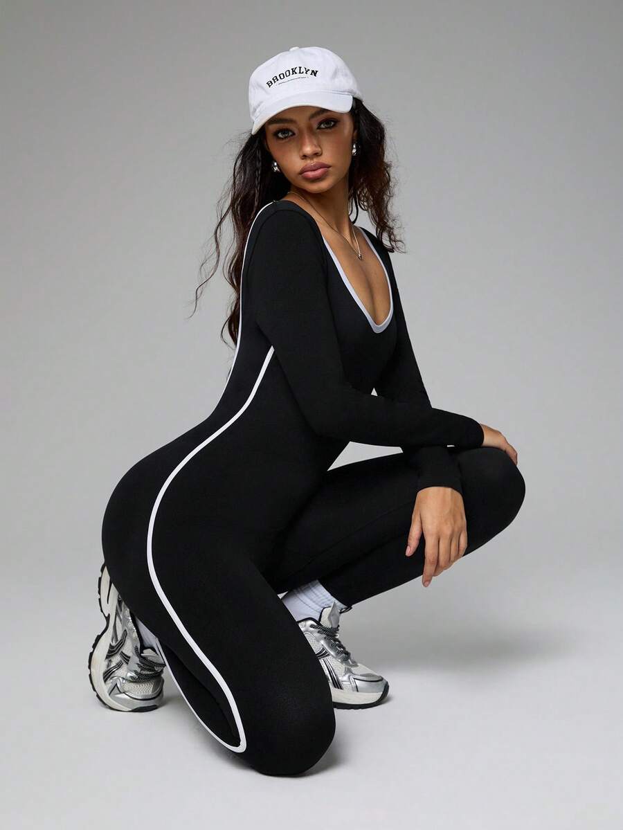 Women's Criss-Cross Back Seamless Jumpsuit For Daily Fitness & Workout
