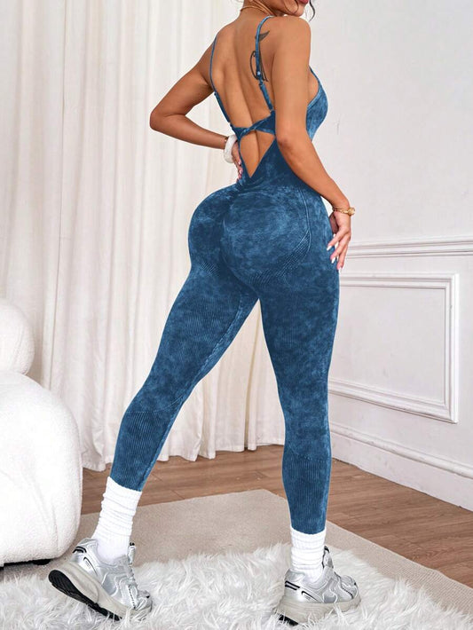 Women Matte Wash Crew Neck Twist Camisole Jumpsuit Red Workout Jumpsuit Red Yoga Jumpsuit Women Training Jumpsuit