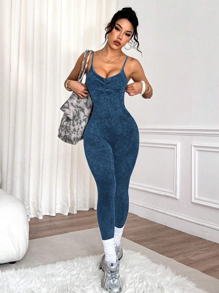 Women Matte Wash Crew Neck Twist Camisole Jumpsuit Red Workout Jumpsuit Red Yoga Jumpsuit Women Training Jumpsuit